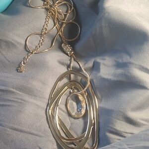 Premier Design Elegant Gold Toned Pendant Necklace With Large Clear Rhinestone